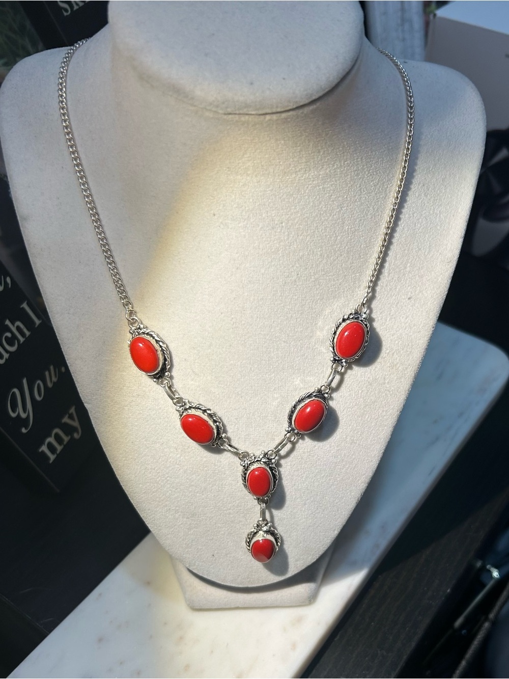 Sterling silver overlay Necklace with corral.